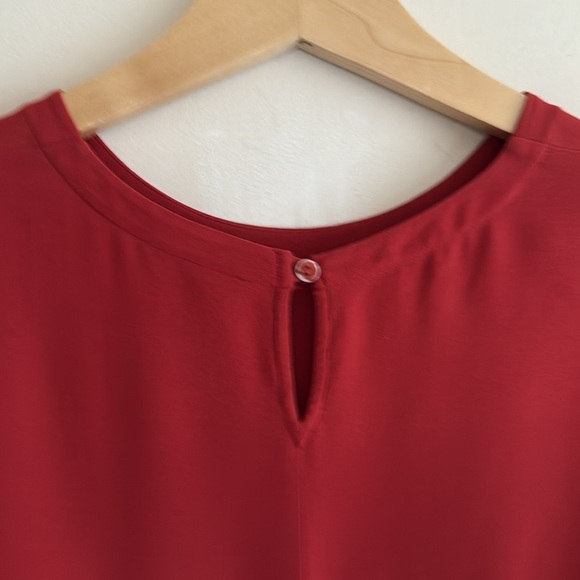 Eileen Fisher Red 100% Georgette Silk Long Sleeve Shift Midi Dress Women Small - Picture 10 of 13